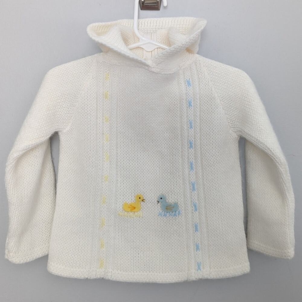 Vintage Baby Boy Infanta White Jacket Duck Embroidered Hooded 12 Month Easter